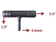 Conexão / Adaptador em T 1/2" X 1/2" X 4,5mm Emenda de Mangueira 3 Vias